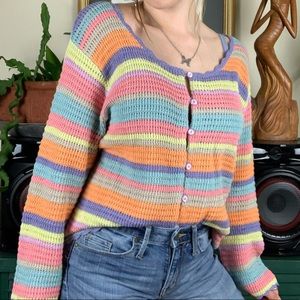 90s Rainbow Cardi w/glitter buttons - Fits M-XL